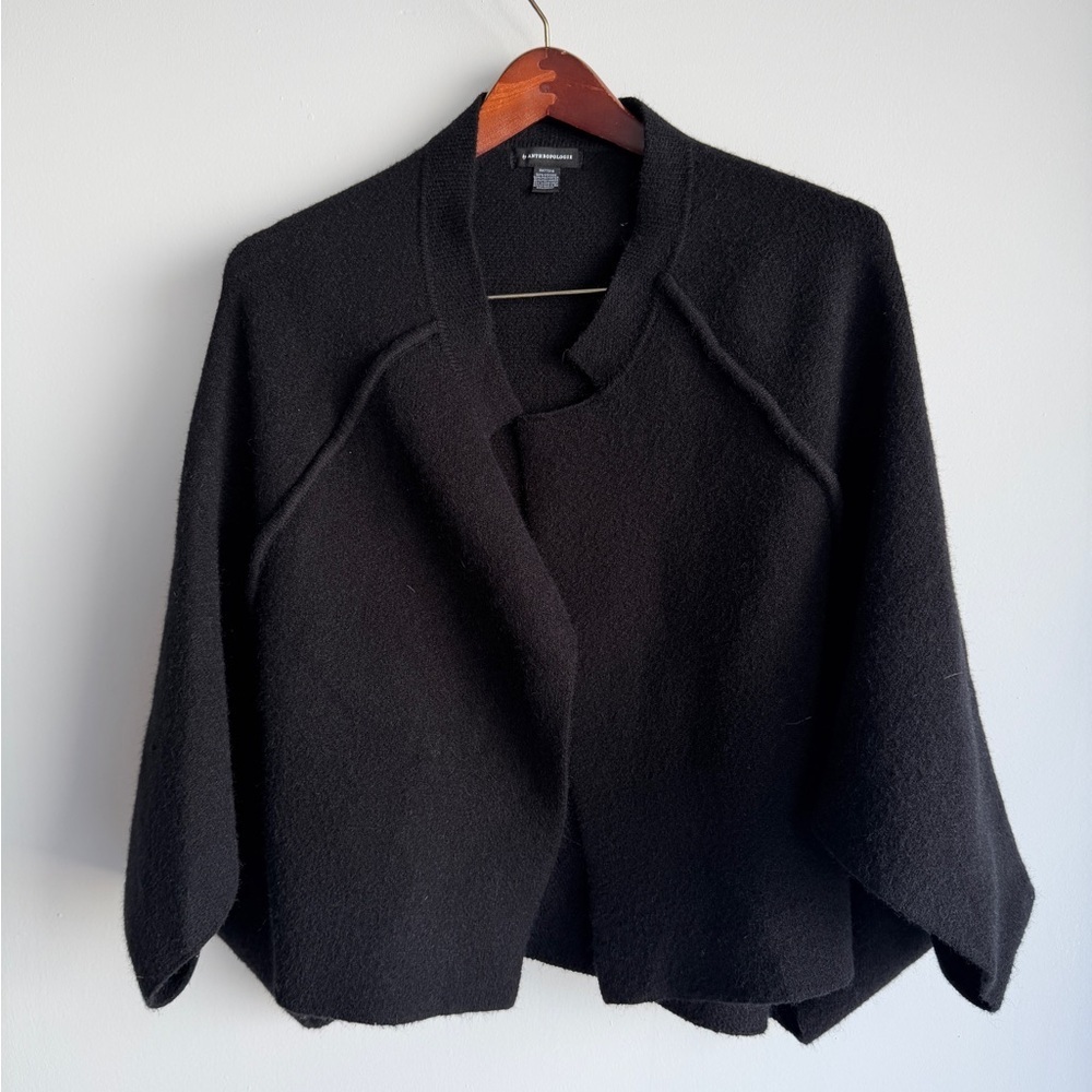 Anthropologie Black Open-Front Knit Poncho Sweater